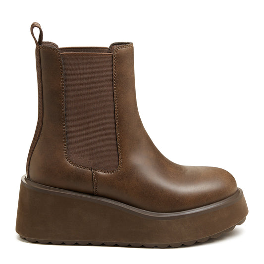 Heyday Brown Platform Chelsea Boots