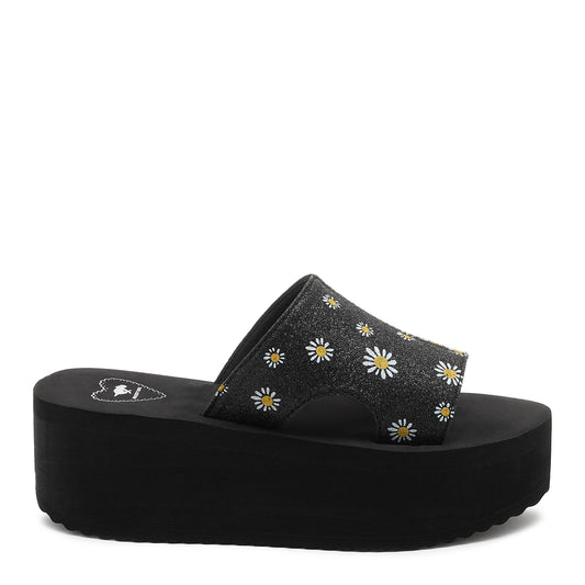 Honalo Black Daisy Platform Sandals