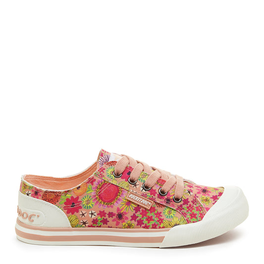 Jazzin Bright Pink Floral Trainers