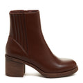 Side view of the Rocket Dog Sonora brown platform Chelsea boot, elastic side panel and block heel