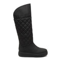 Side view of the Rocket Dog Archie black quilted roll-down winter boot, quilted nylon shaft that rolls down