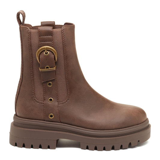 Dekko Brown Buckled Ankle Boot