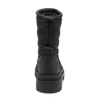 Dita Black Winter Boot black boot rear view with quilted shaft, collar toggle and chunky treaded sole