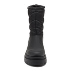Dita Black Winter Boot black boot front view with quilted shaft, smooth lower panel and chunky sole