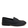 Side view of the Rocket Dog Gabby black loafer, penny strap and chunky sole