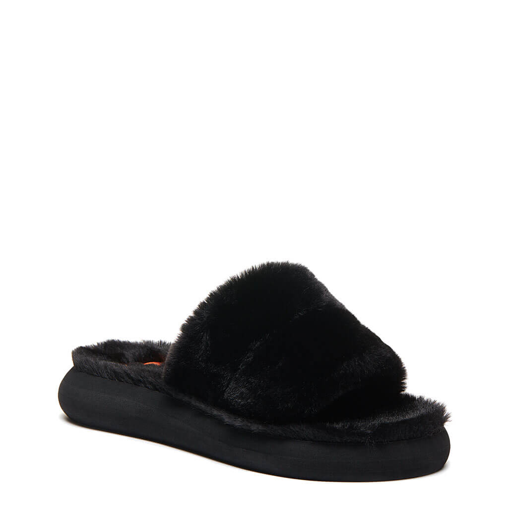 Rocket Dog | Stratus Black Fur Slide Slipper