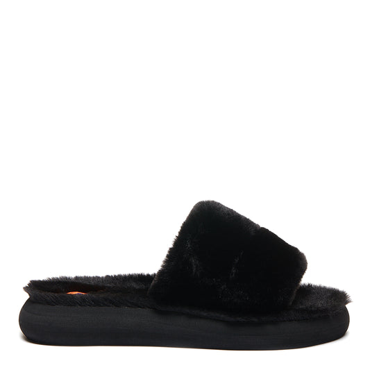 Rocket Dog | Stratus Black Fur Slide Slipper