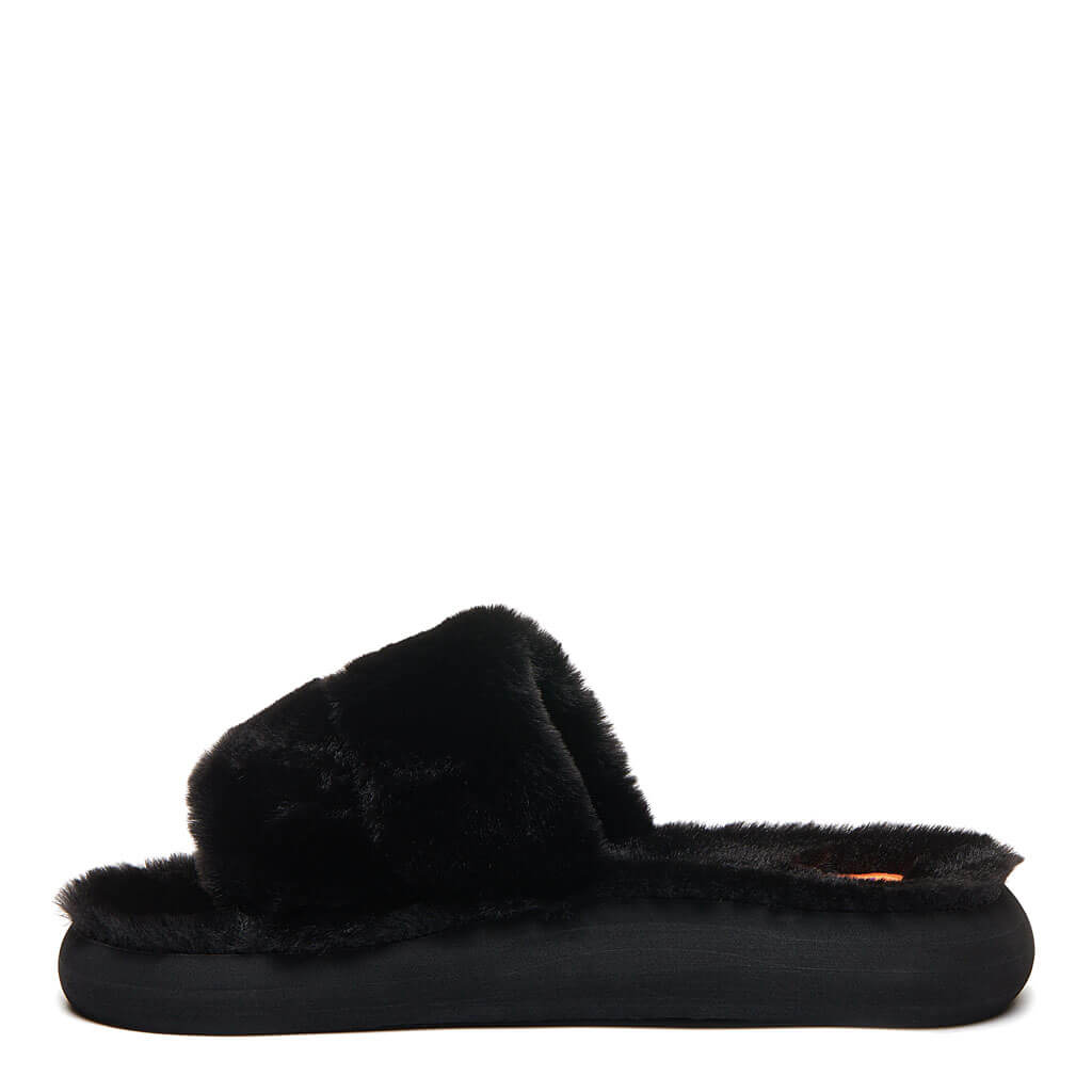 Rocket Dog | Stratus Black Fur Slide Slipper